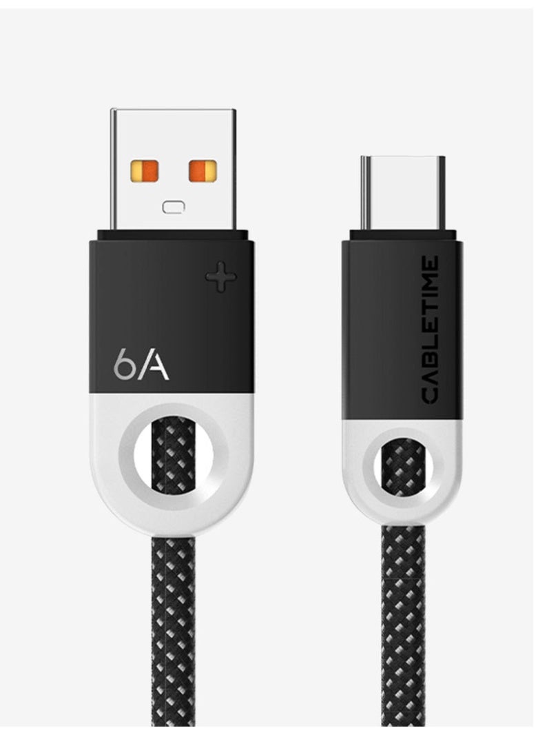 كابل USB-A إلى USB-C بقوة 6 أمبير متوافق مع هواتف هواوي ميت 60 وهونر | أسود
